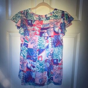 Multi-color Flutter Sleeve Blouse